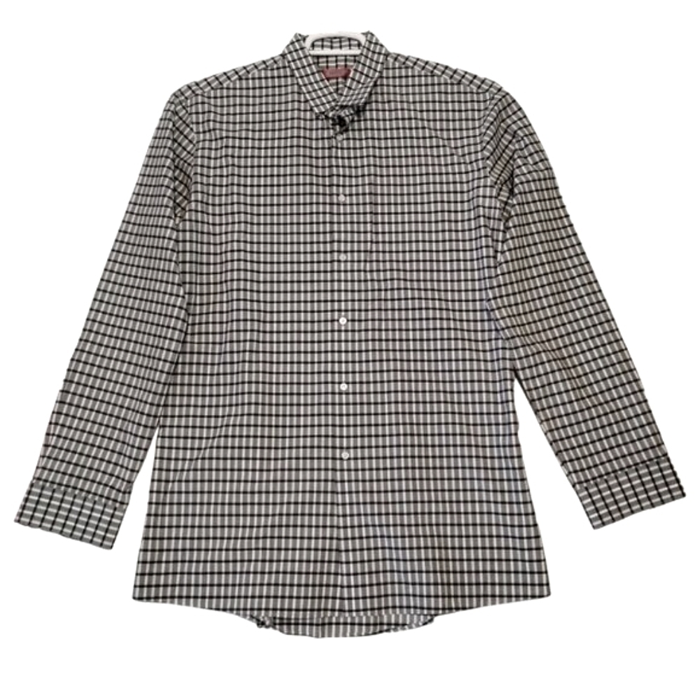 Hugo‎ Boss Mens Plaid Long Sleeve Button Up Shirt Size 34/35 Gray Black
